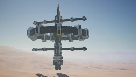 alien-spaceship-rotate-over-desert.-ufo
